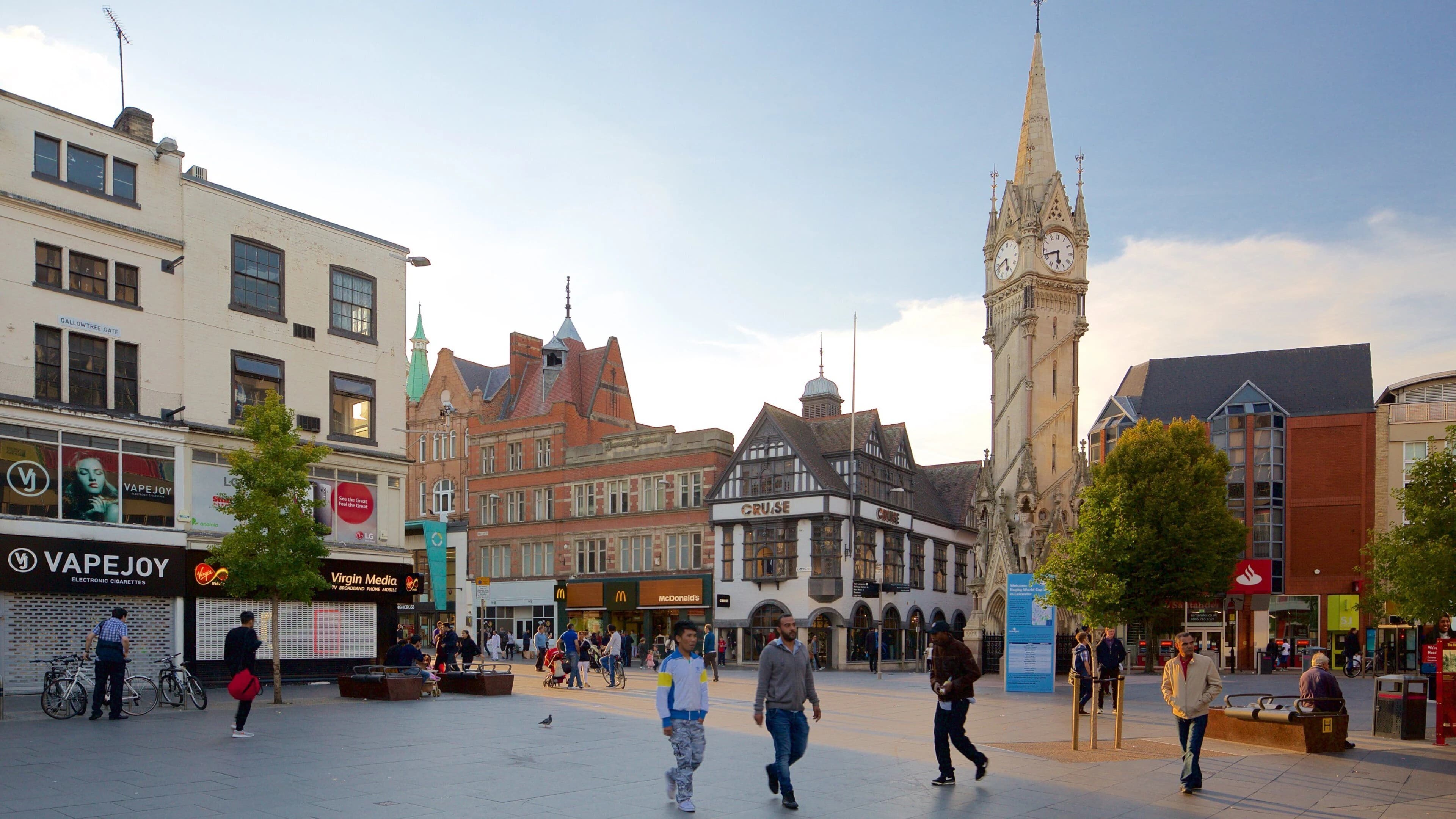 A busy UK high street representing local businesses