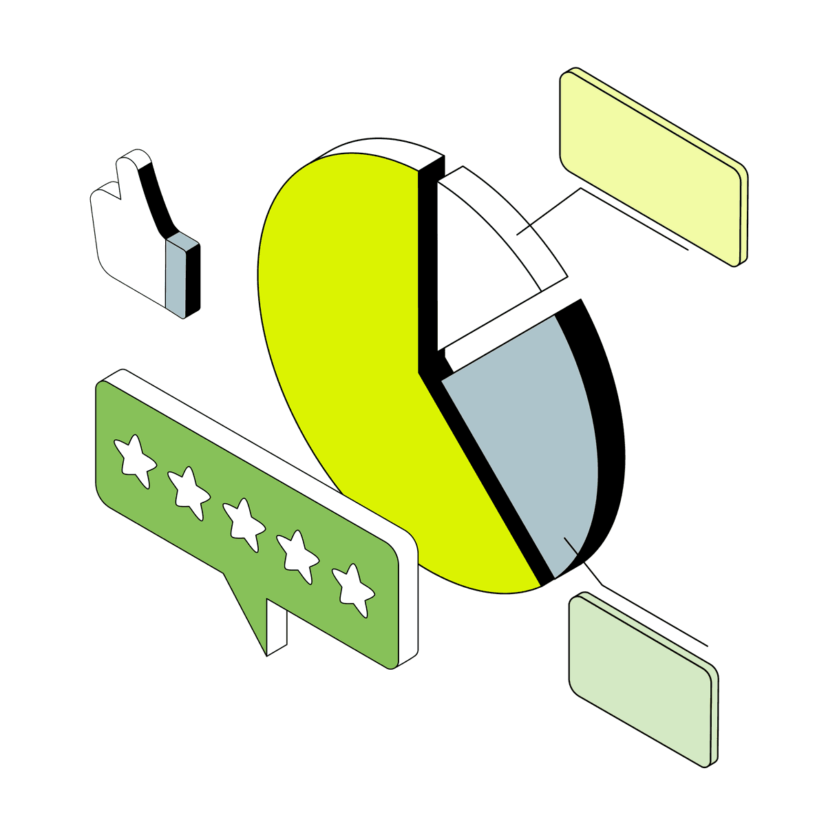 Website growth illustration with reviews and analytics